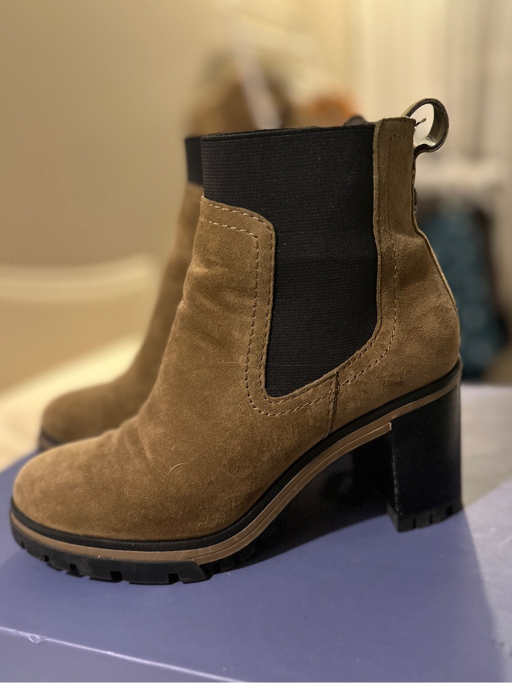 Women's olive green suede slip on boot